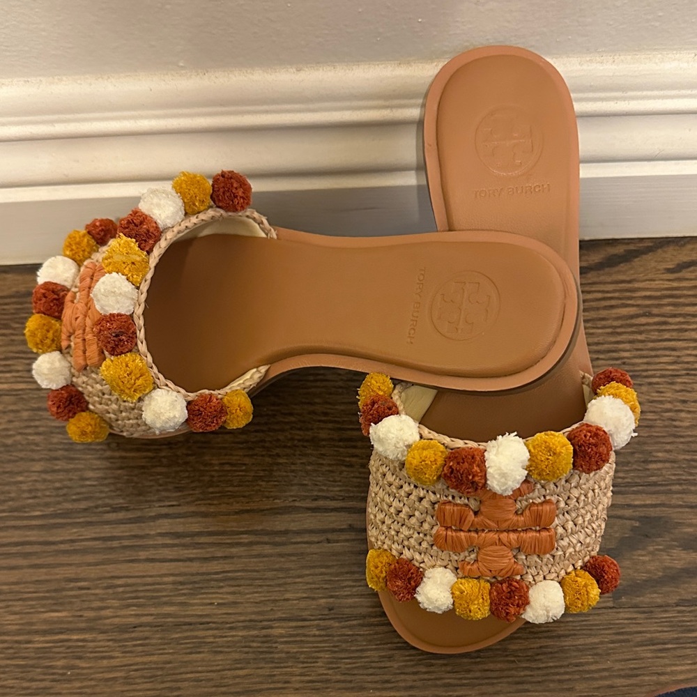 ‼️REDUCED‼️Tory Burch Women's Sandals with Pom-Poms - Brown and Cream